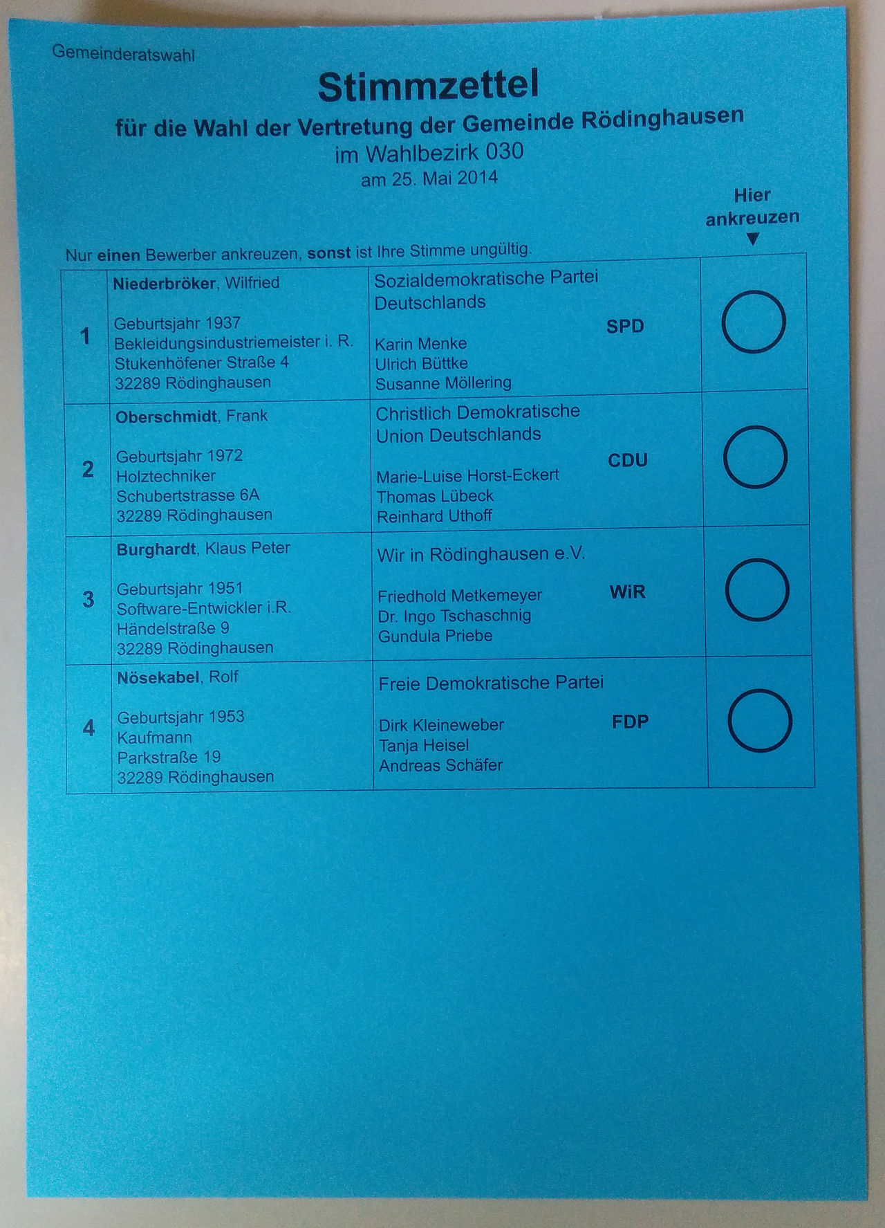 Stimmzettel Kommunalwahl Saarland